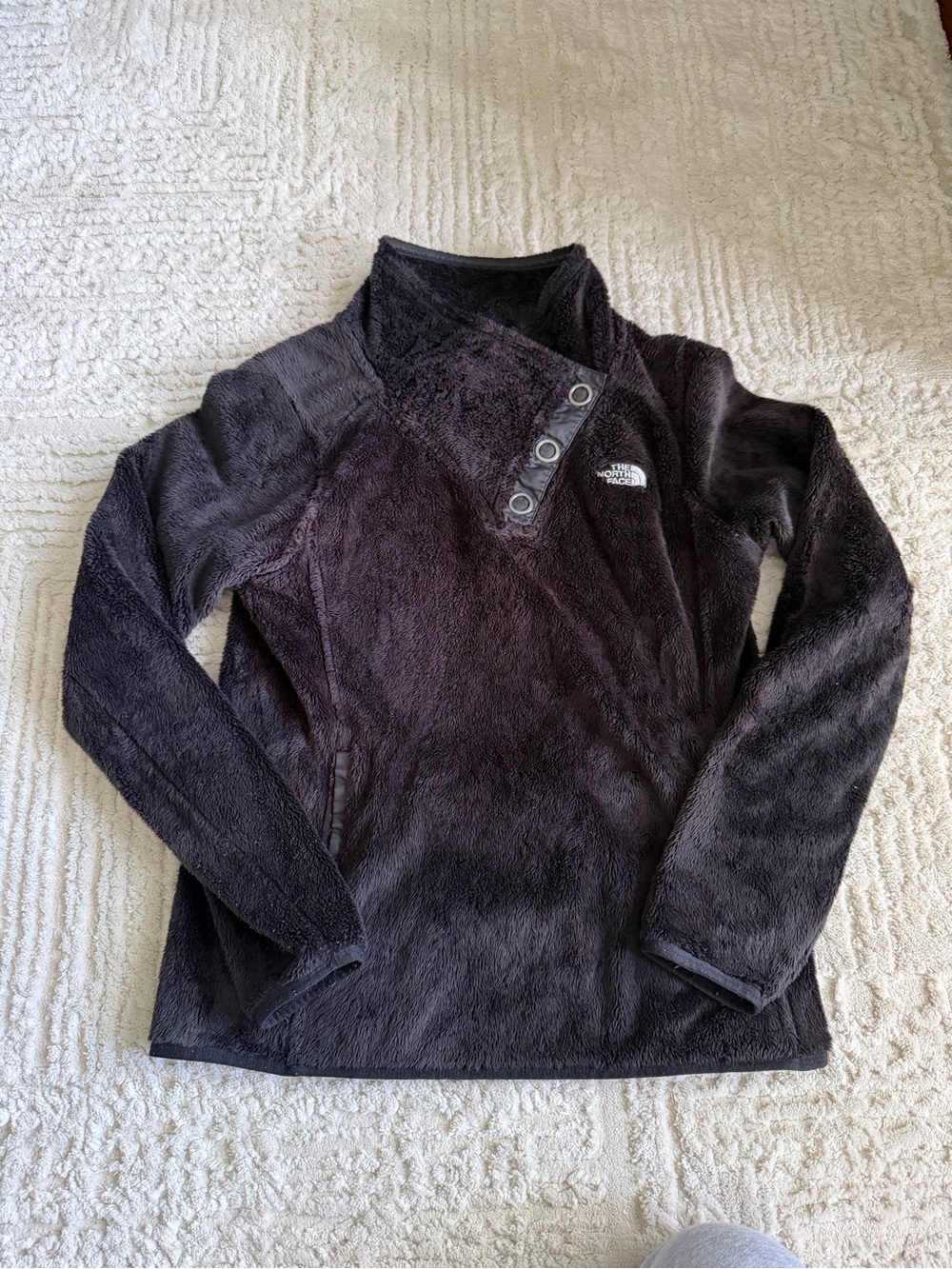 The North Face Women's Black Fleece Pullover Jacket Asymmetrical Snap Collar